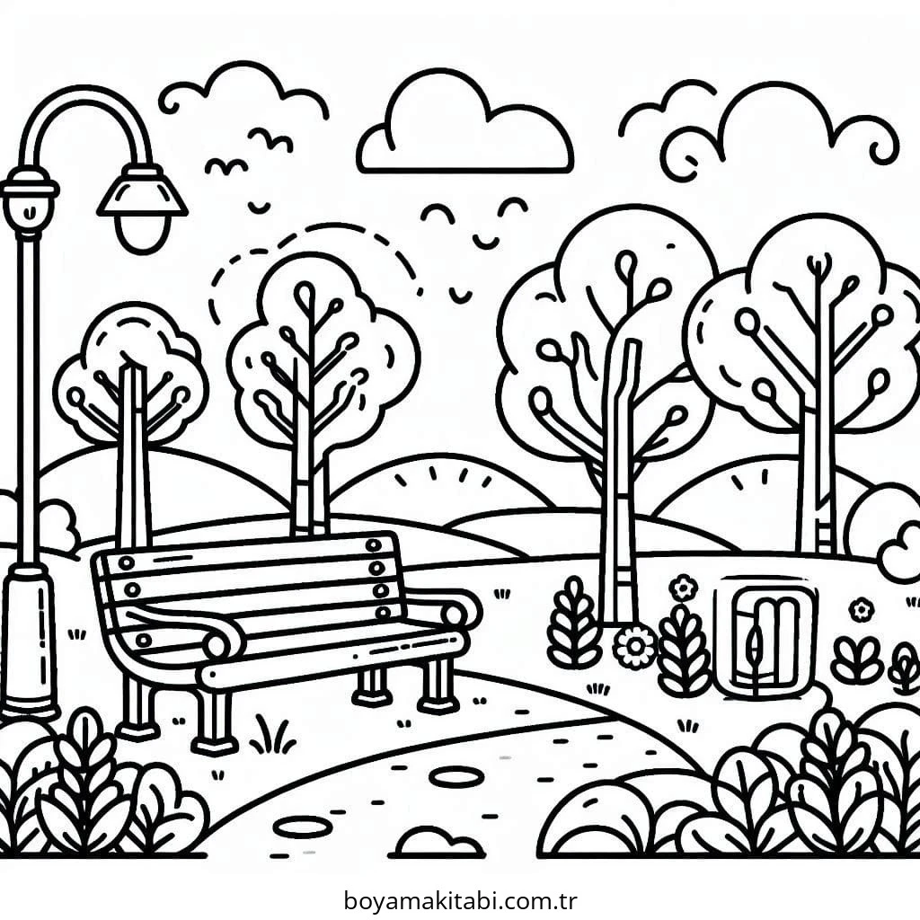 Park boyama sayfası – eğitici aktivite, yaratıcılık