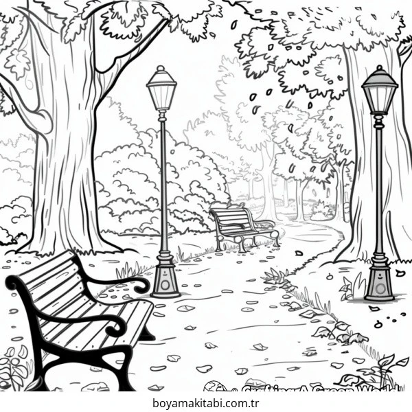 Park boyama sayfası – sevimli karakter, sanatsal çalışma