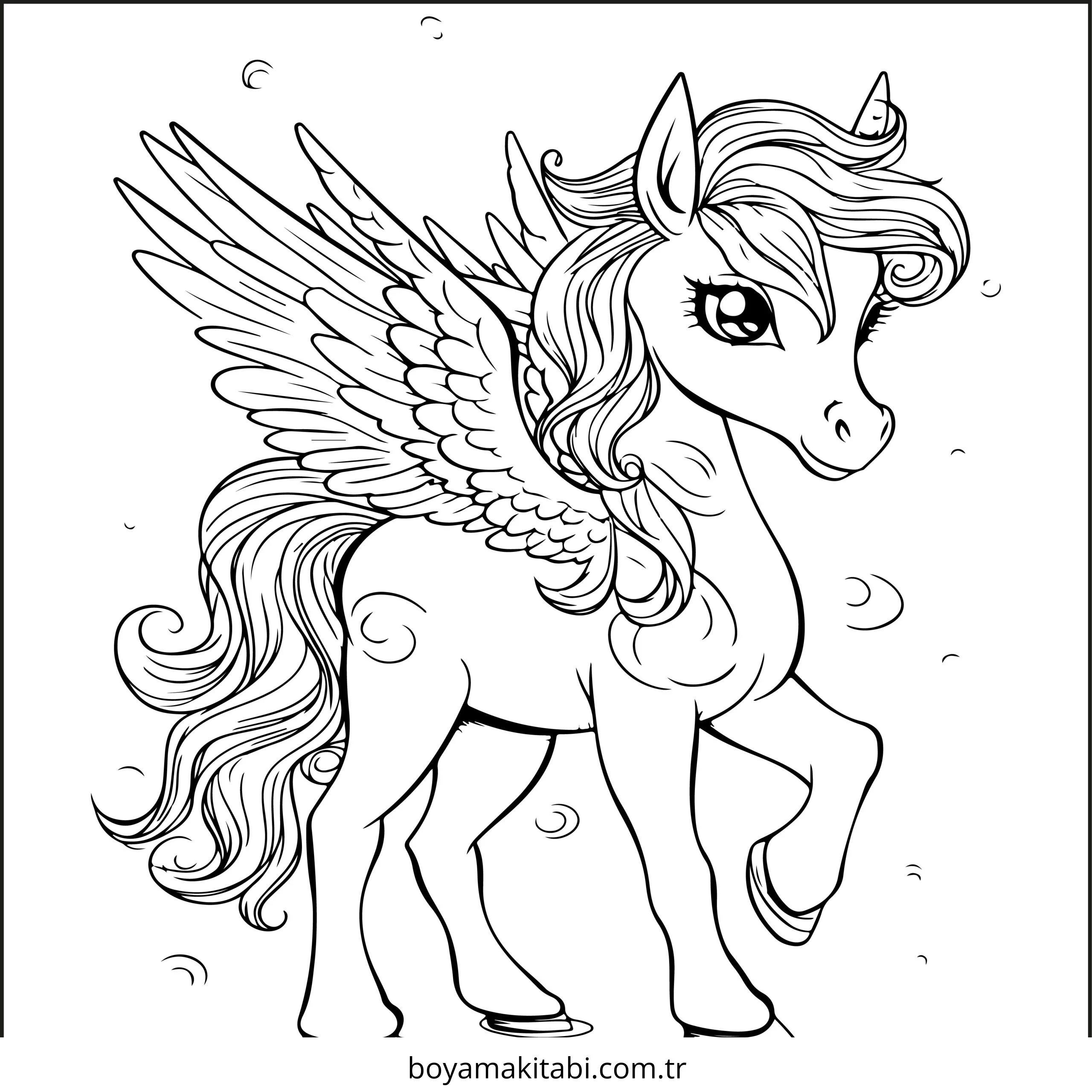 Pegasus boyama sayfası – renkli çizimler, okul öncesi