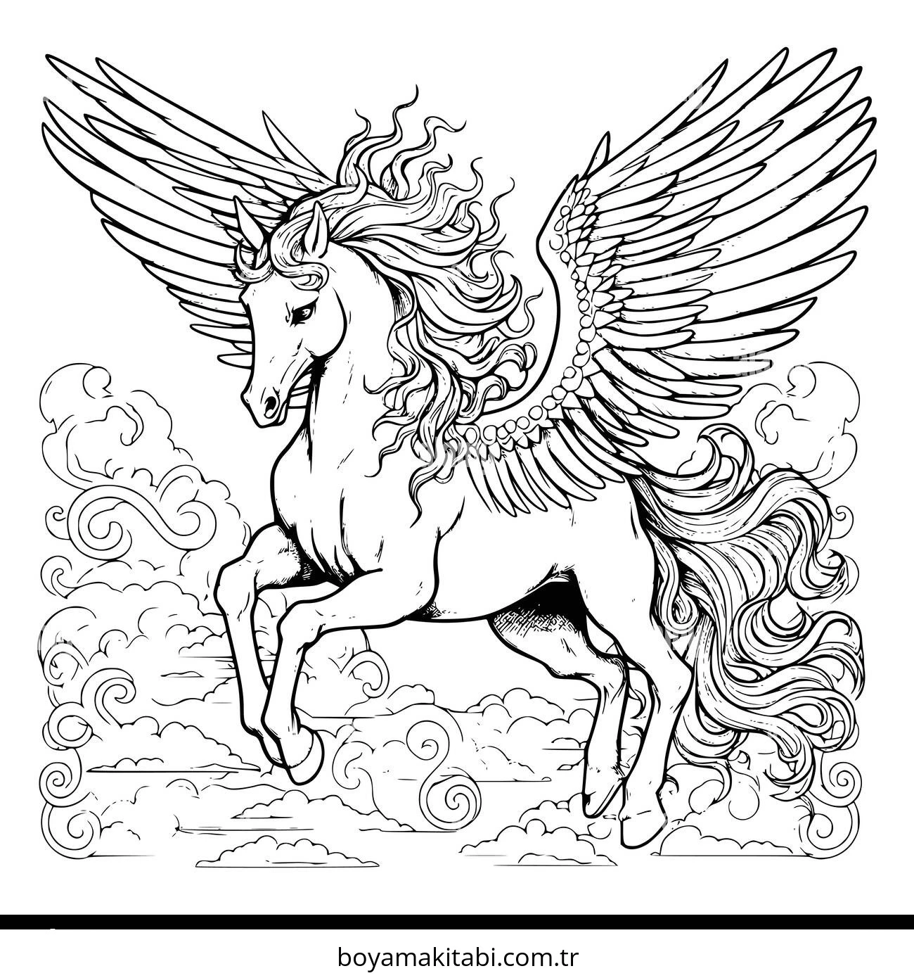 Pegasus boyama sayfası – yaratıcılığı geliştirir, keyifli zaman