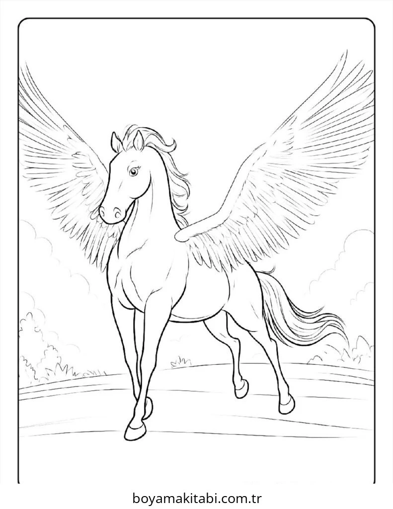 Pegasus boyama sayfası – okul öncesi, evde etkinlik