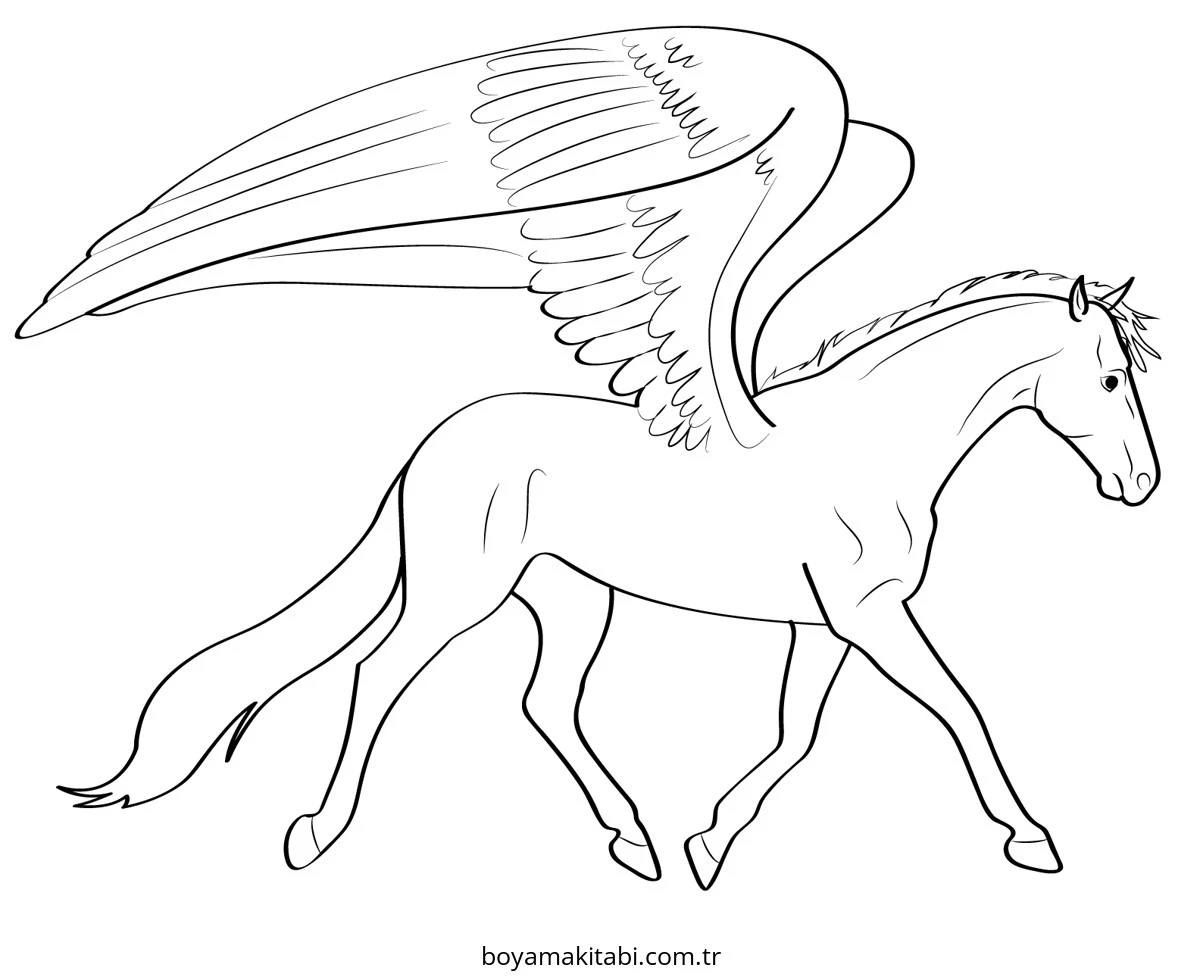 Pegasus boyama sayfası – çizgi film temalı, basit çizim