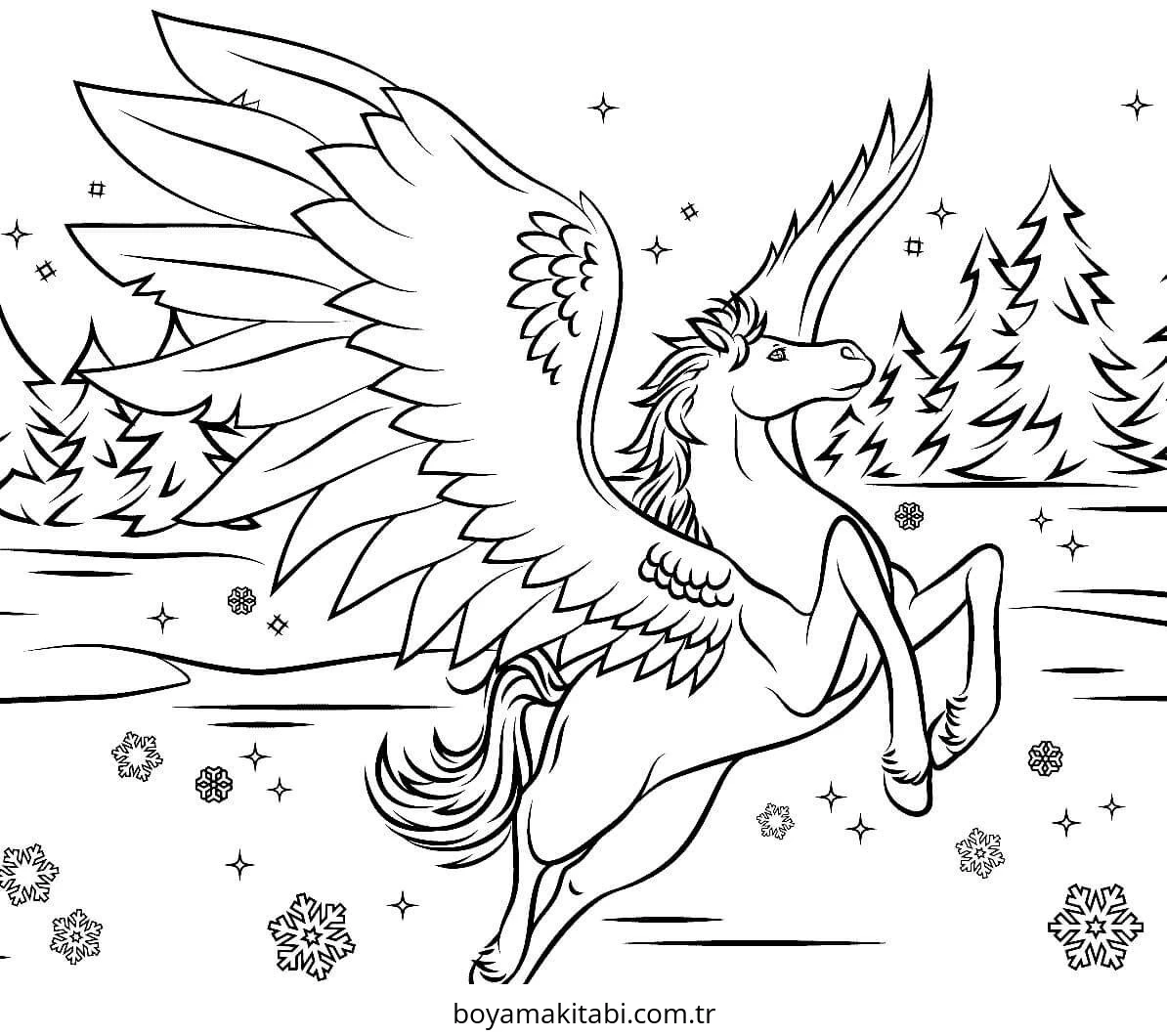Pegasus boyama sayfası – eğitici aktivite, yaratıcılık