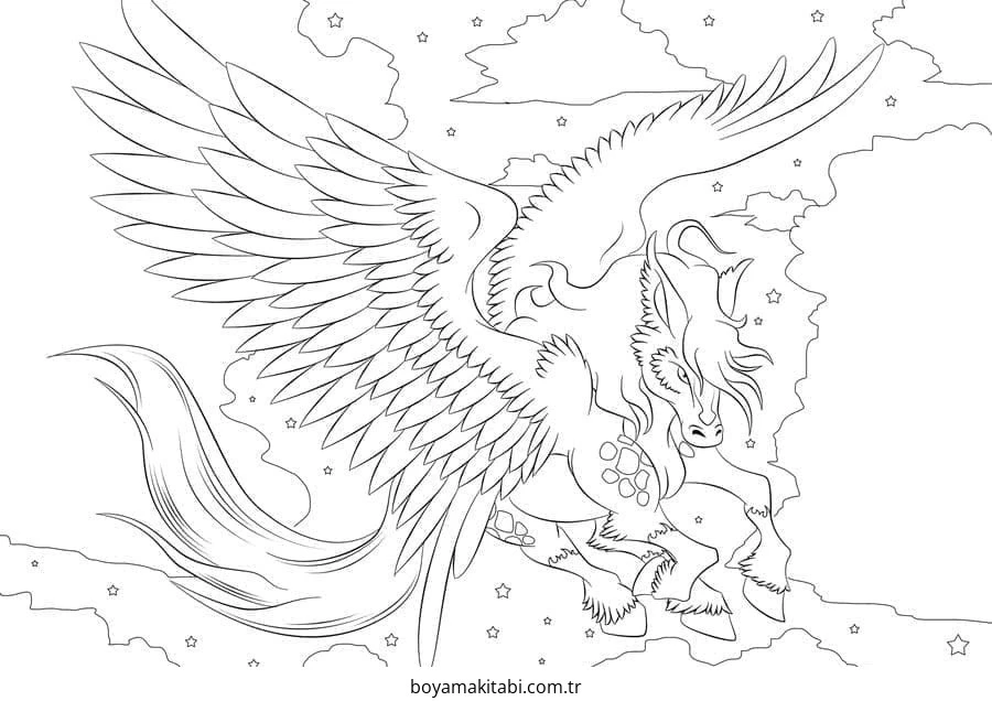 Pegasus boyama sayfası – el becerilerini geliştirir, boyama çalışması