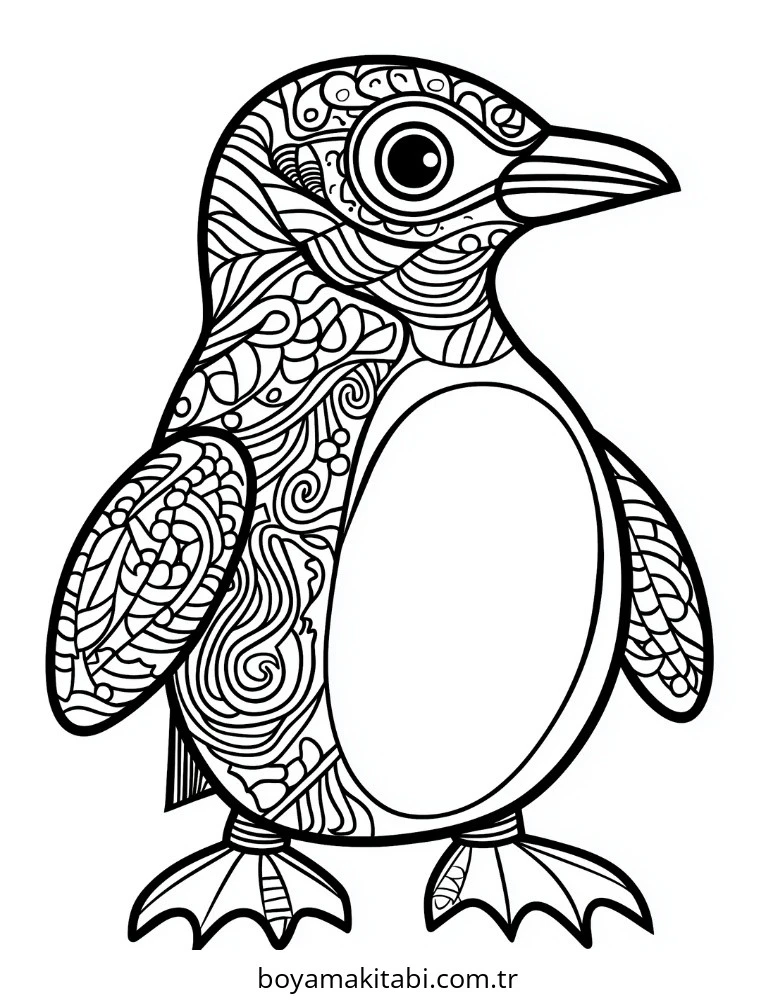 Penguen boyama sayfası – renkli çizimler, okul öncesi