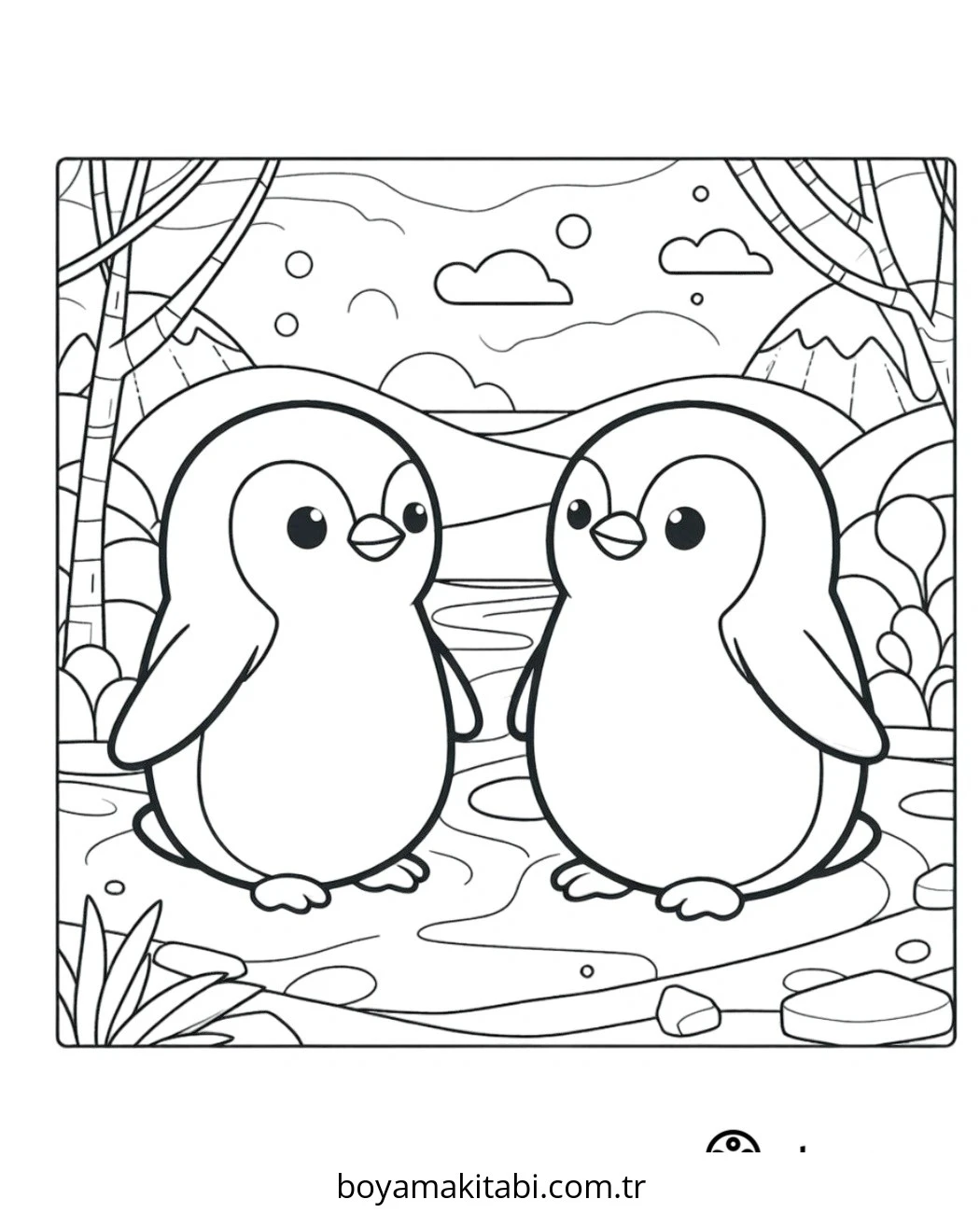 Penguen boyama sayfası – eğlenceli etkinlik, el becerilerini geliştirir