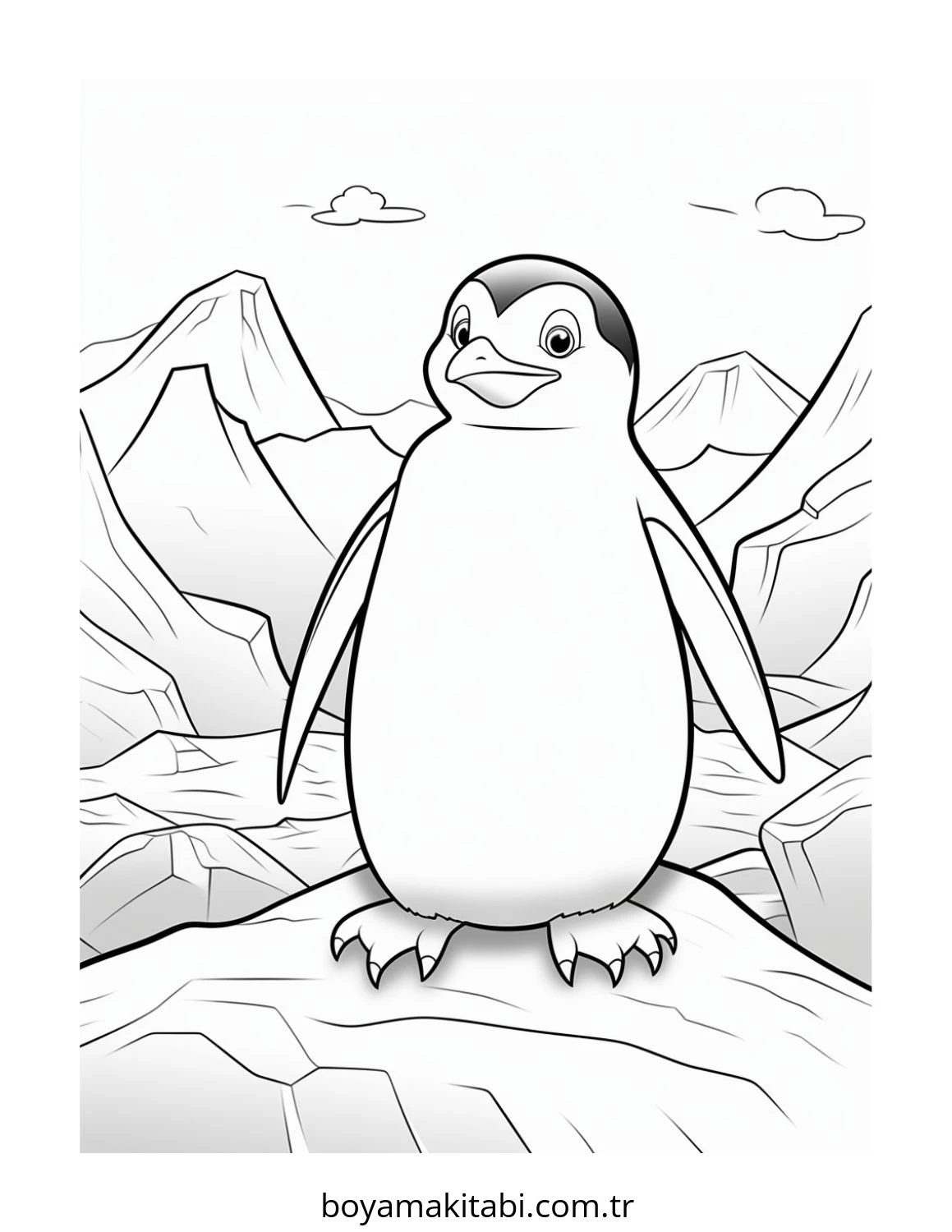 Penguen boyama sayfası – renkli çizimler, okul öncesi