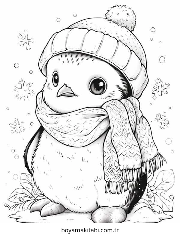 Penguen boyama sayfası – eğlenceli etkinlik, el becerilerini geliştirir