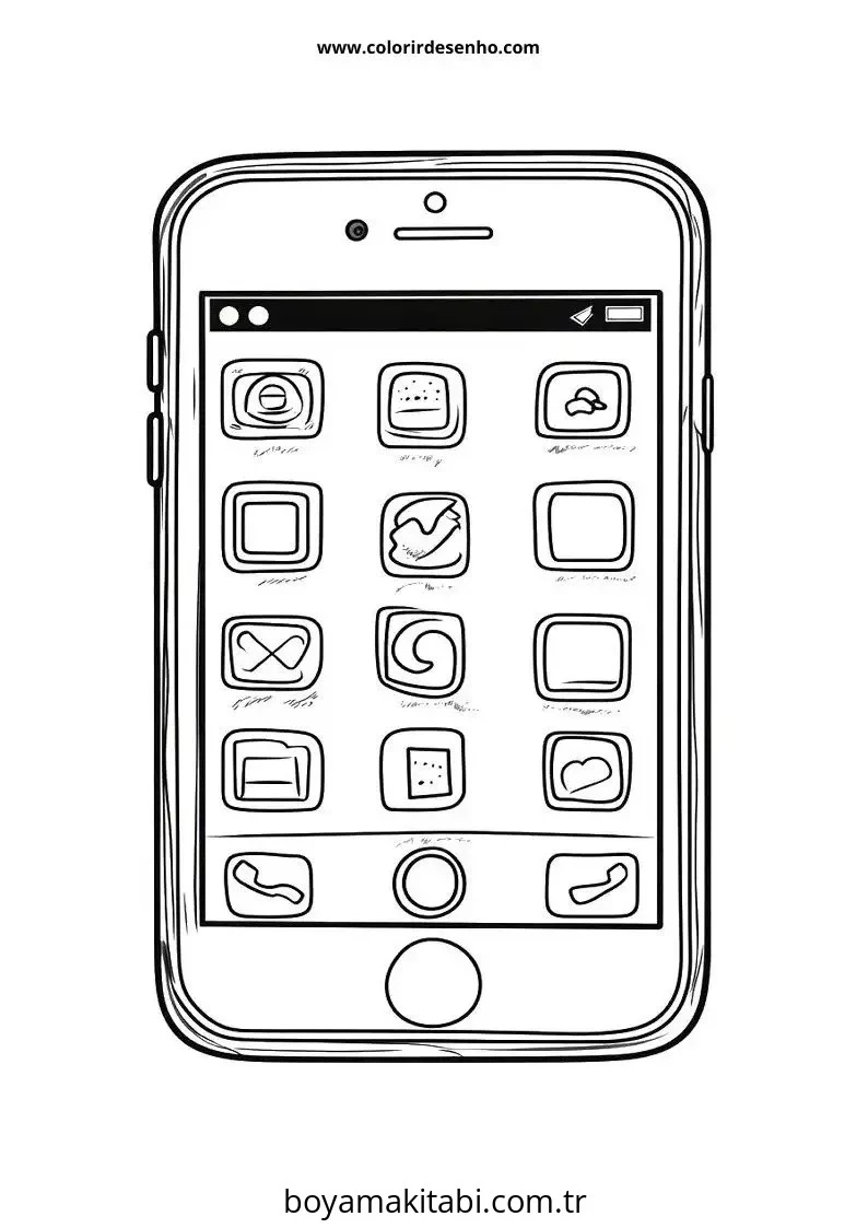 Telefon boyama sayfası – çocuk aktivitesi, PDF indir