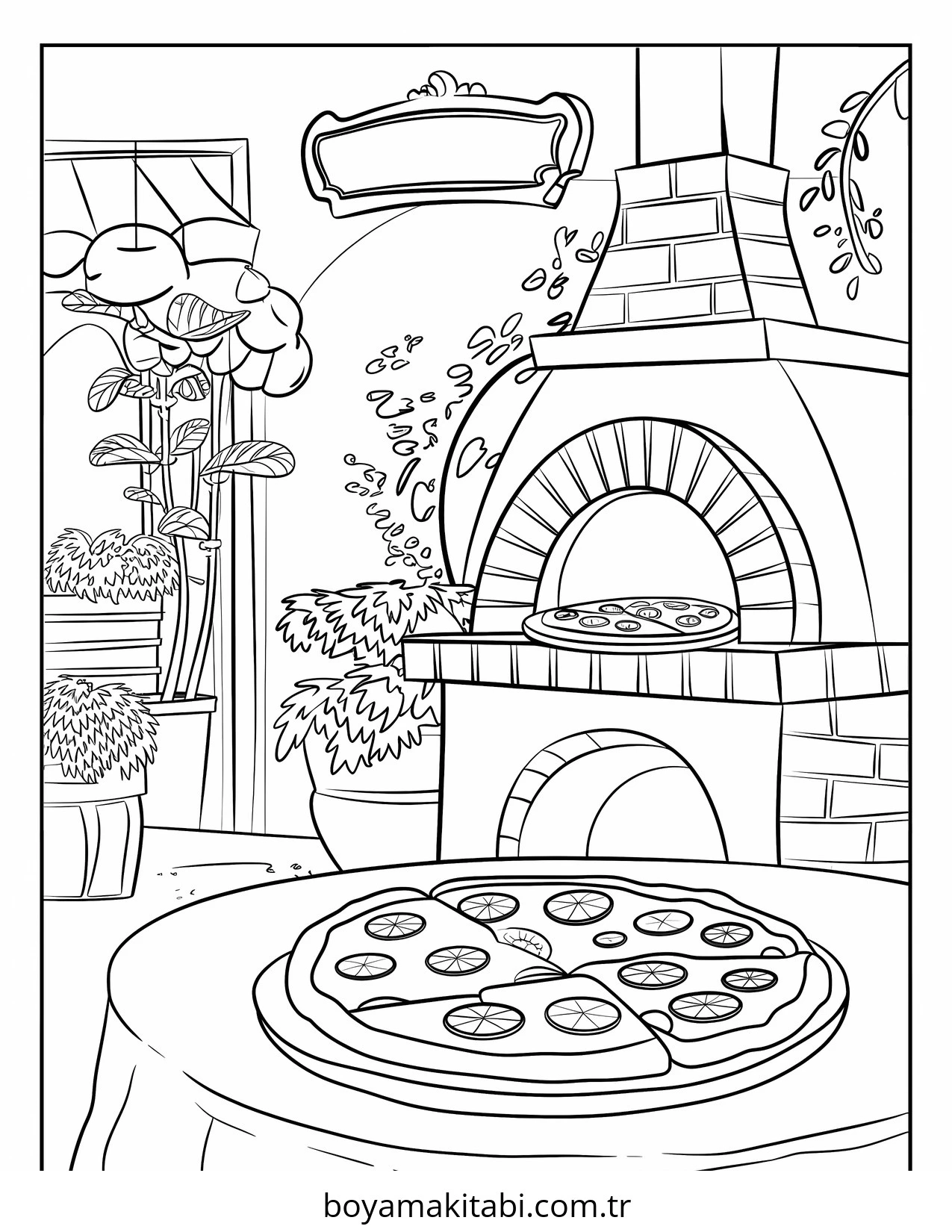 Pizza boyama sayfası – çizgi film temalı, basit çizim