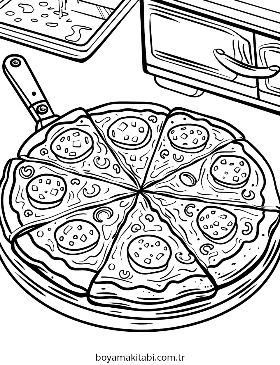 Pizza boyama sayfası – el becerilerini geliştirir, boyama çalışması