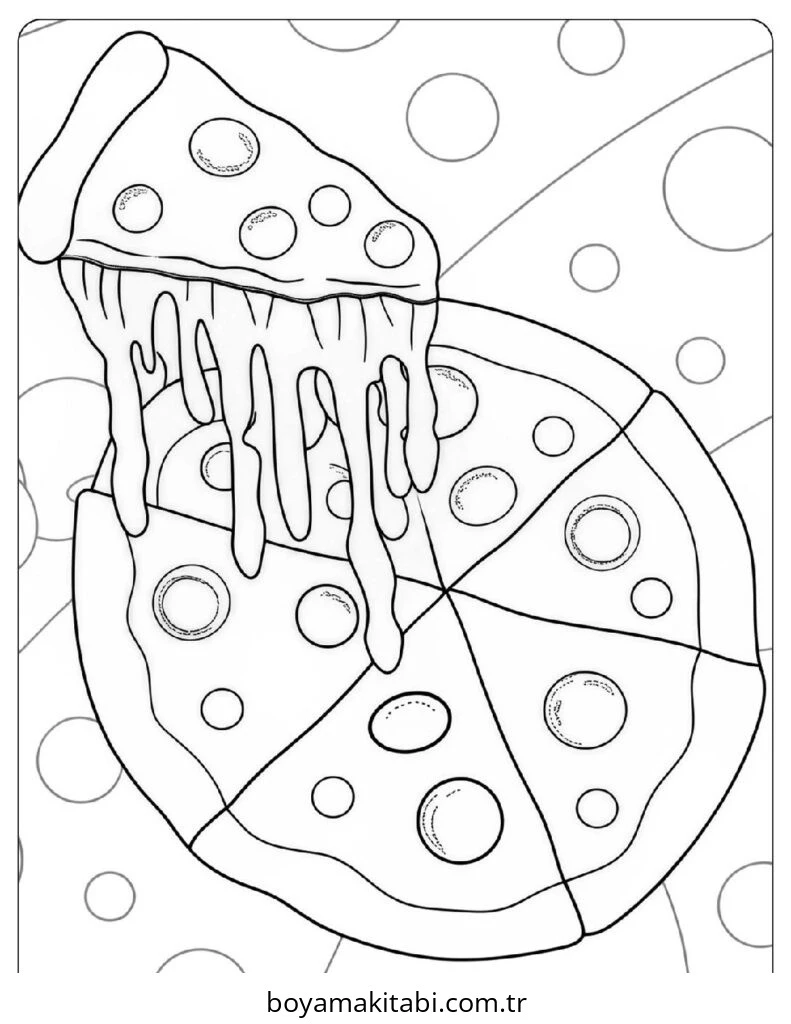 Pizza boyama sayfası – basit çizim, kolay boyama