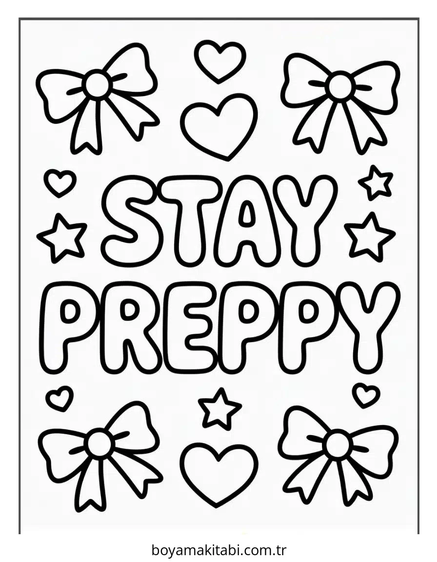 Preppy boyama sayfası – boyama çalışması, yaratıcılığı geliştirir