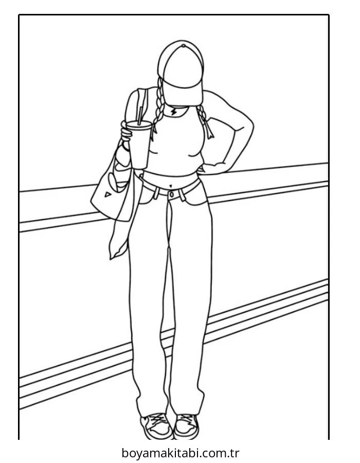 Preppy boyama sayfası – PDF indir, sevimli karakter