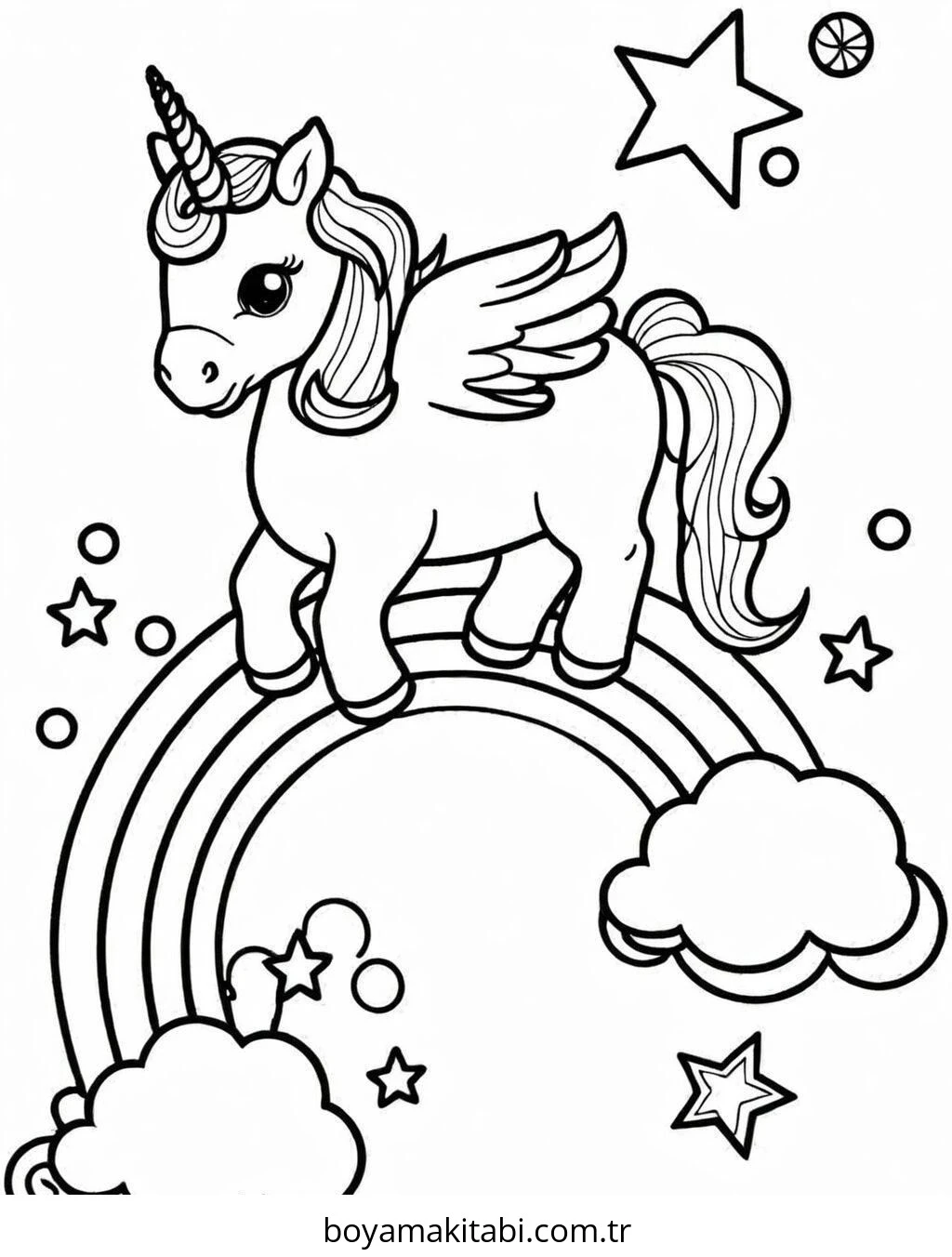 Unicorn boyama sayfası – basit çizim, kolay boyama