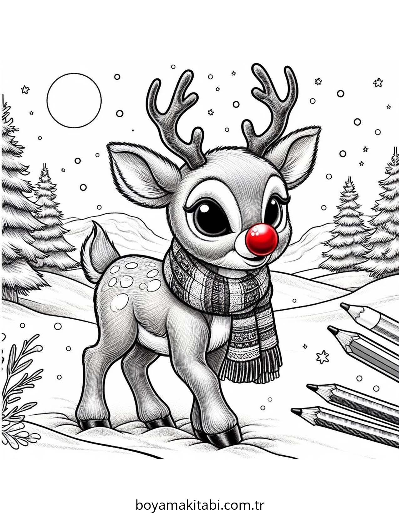 Reindeer boyama sayfası – kolay boyama, eğitici aktivite