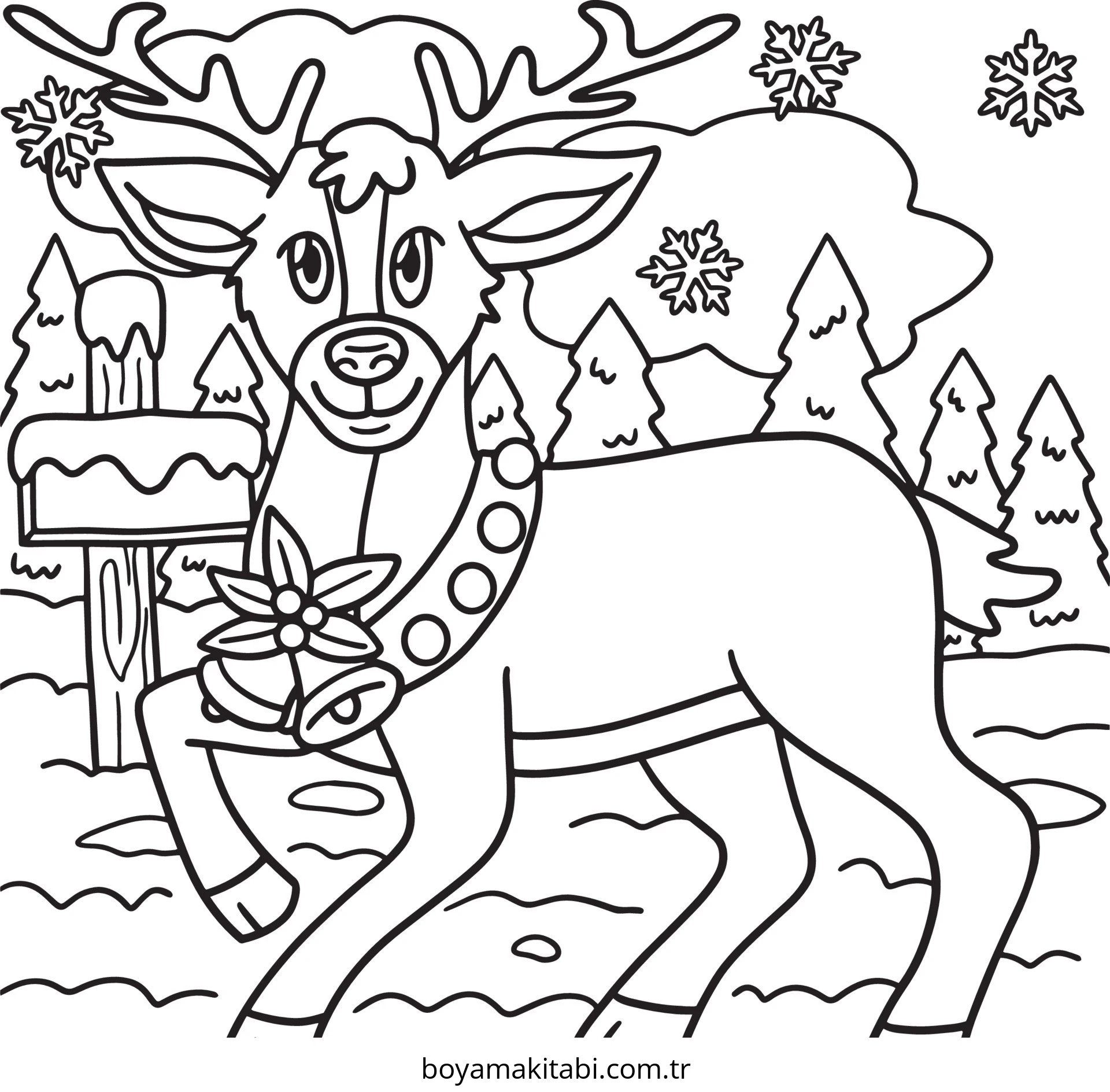 Reindeer boyama sayfası – çocuklar için, çizgi film temalı