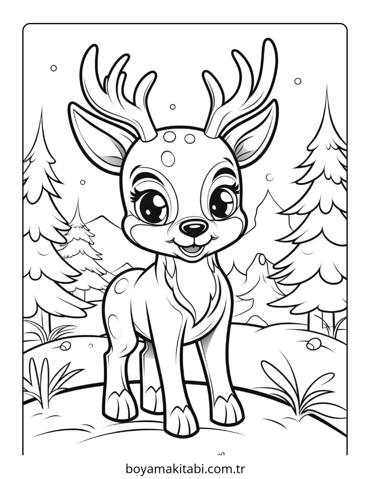 Reindeer boyama sayfası – kolay boyama, eğitici aktivite
