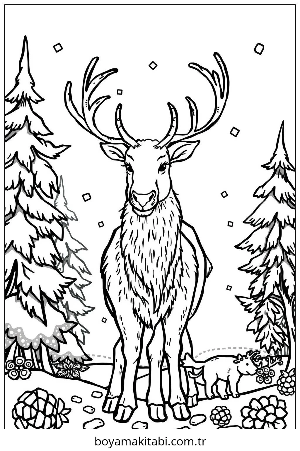 Reindeer boyama sayfası – keyifli zaman, renkli çizimler