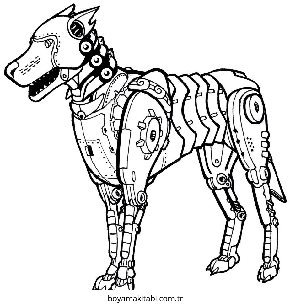 Robot Dog boyama sayfası – sevimli karakter, sanatsal çalışma