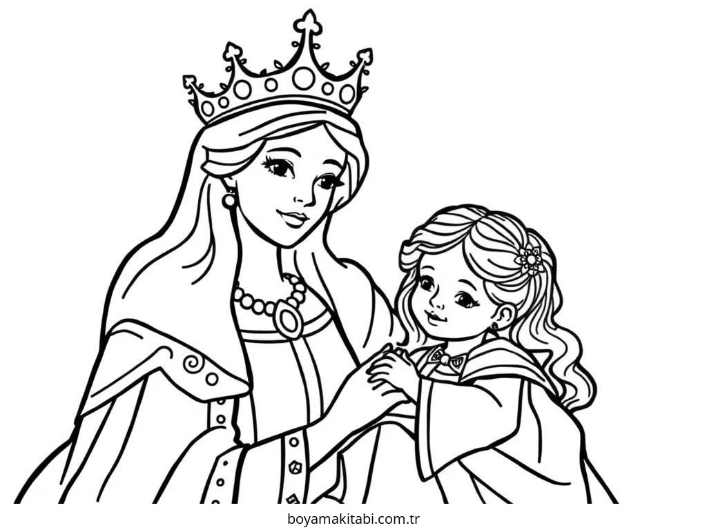 Royal Princess boyama sayfası – basit çizim, kolay boyama