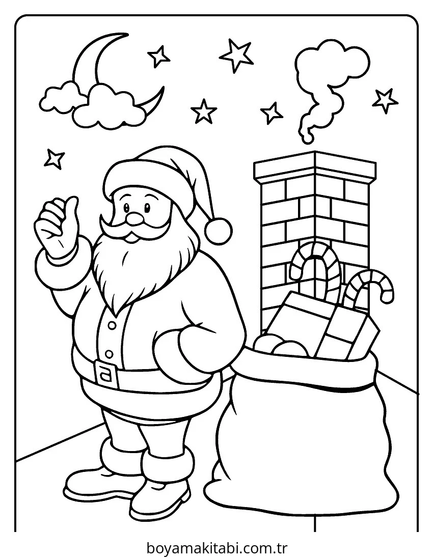 Santa Claus boyama sayfası – çocuk aktivitesi, PDF indir