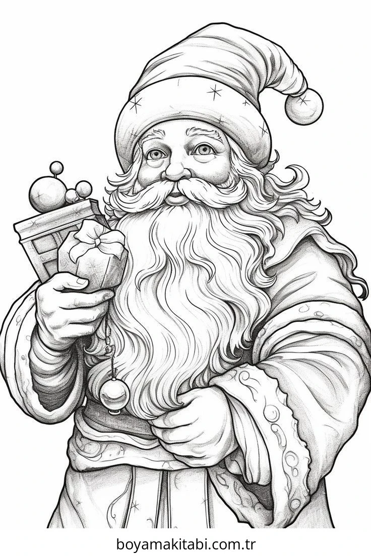 Santa Claus boyama sayfası – renkli çizimler, okul öncesi