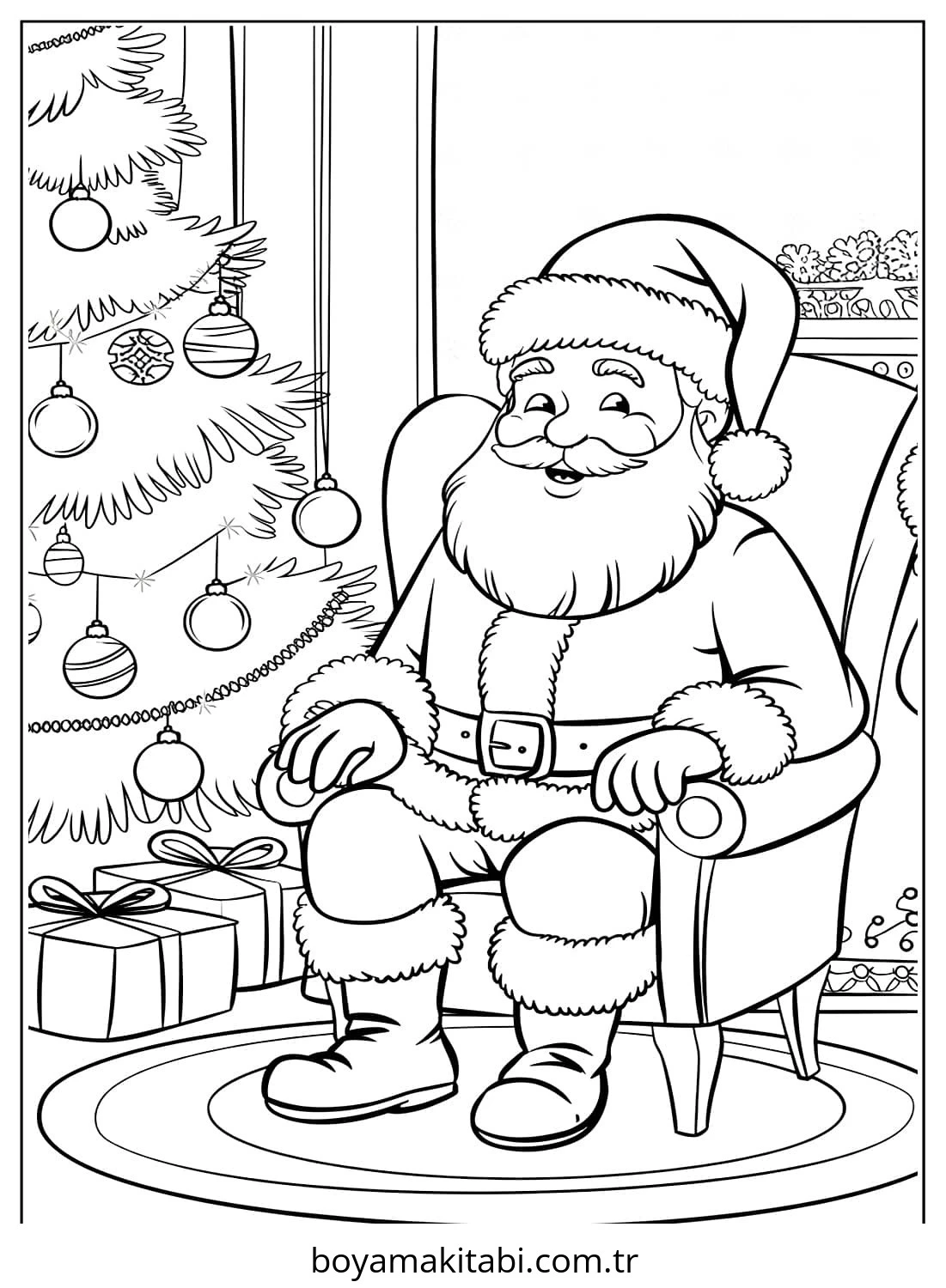 Santa Claus boyama sayfası – sevimli karakter, sanatsal çalışma