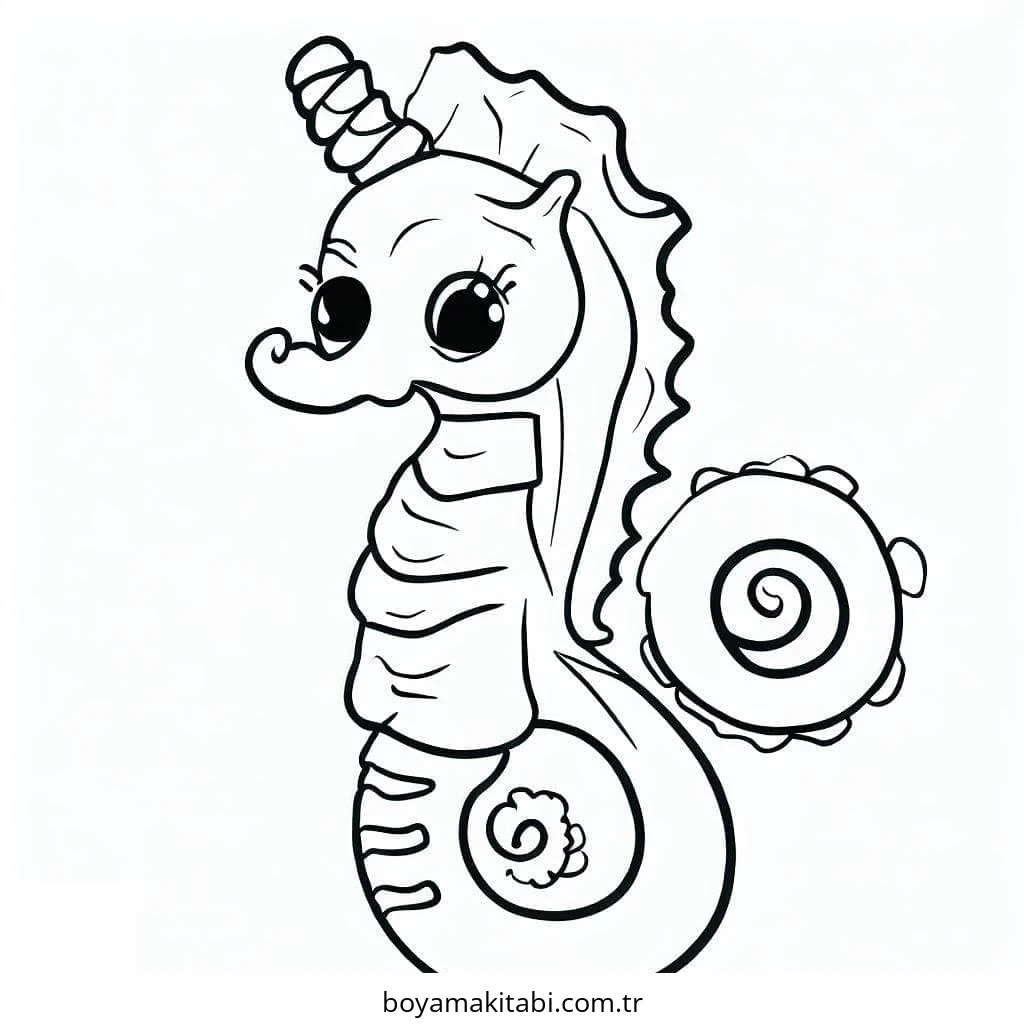 Seahorse boyama sayfası – çizgi film temalı, basit çizim