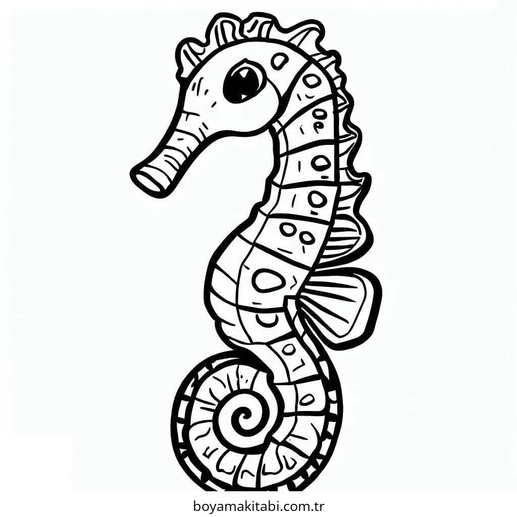 Seahorse boyama sayfası – basit çizim, kolay boyama