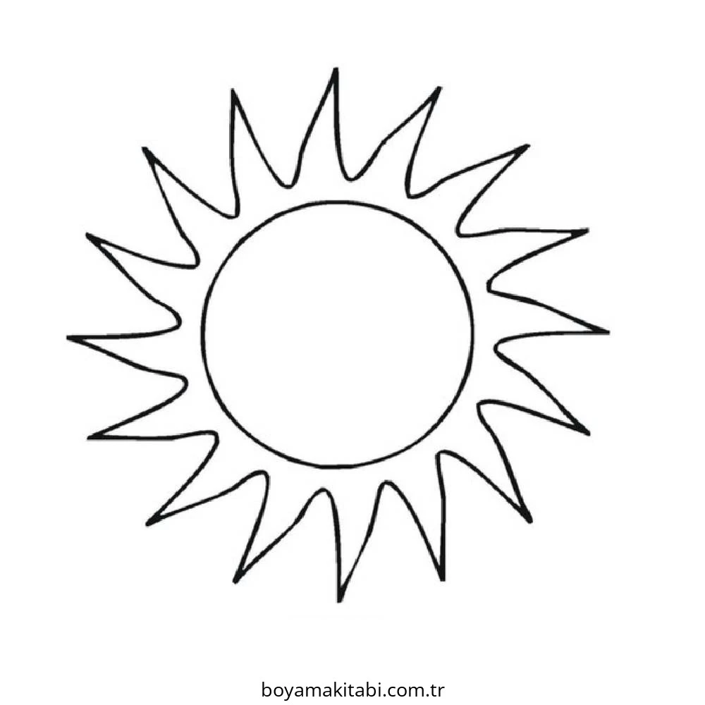 Güneş boyama sayfası – renkli çizimler, okul öncesi