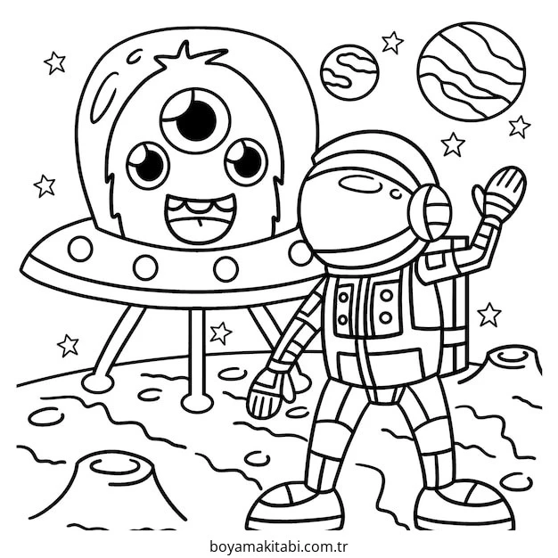 UFO boyama sayfası – kolay boyama, eğitici aktivite