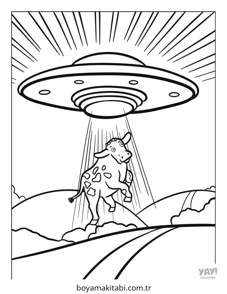 UFO boyama sayfası – basit çizim, kolay boyama