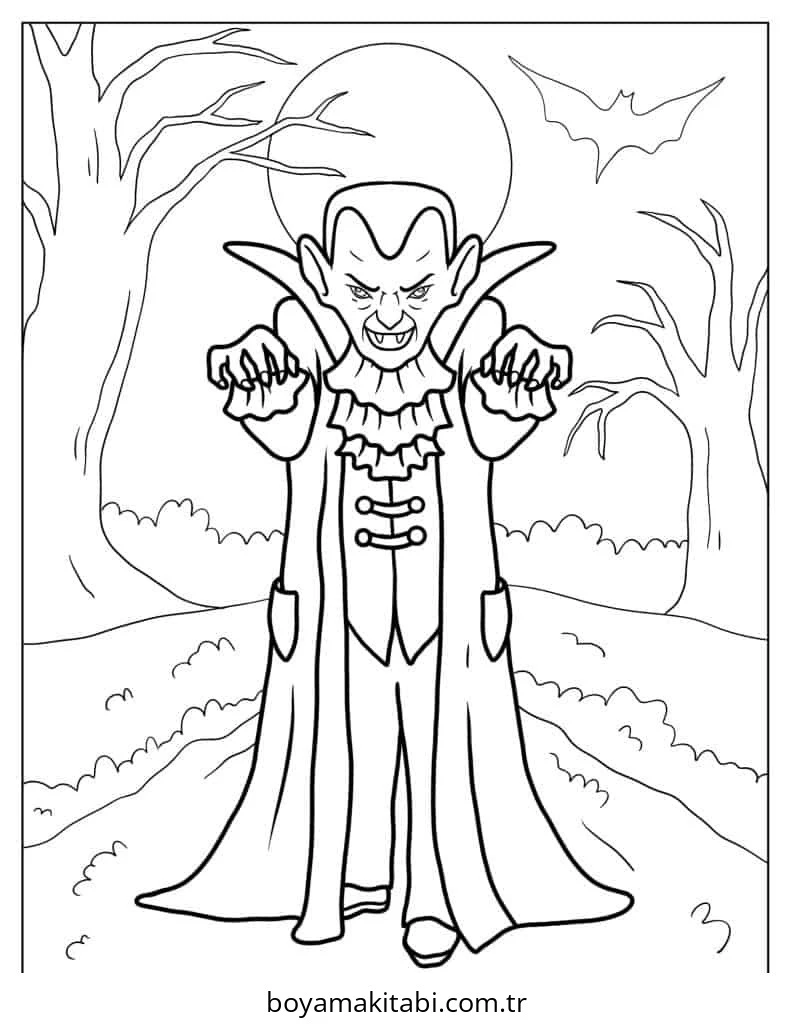 Vampir boyama sayfası – PDF indir, sevimli karakter