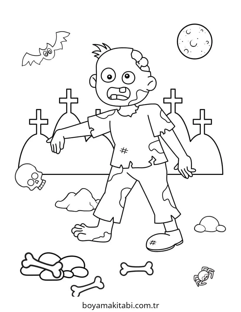 Zombi boyama sayfası – eğitici aktivite, yaratıcılık