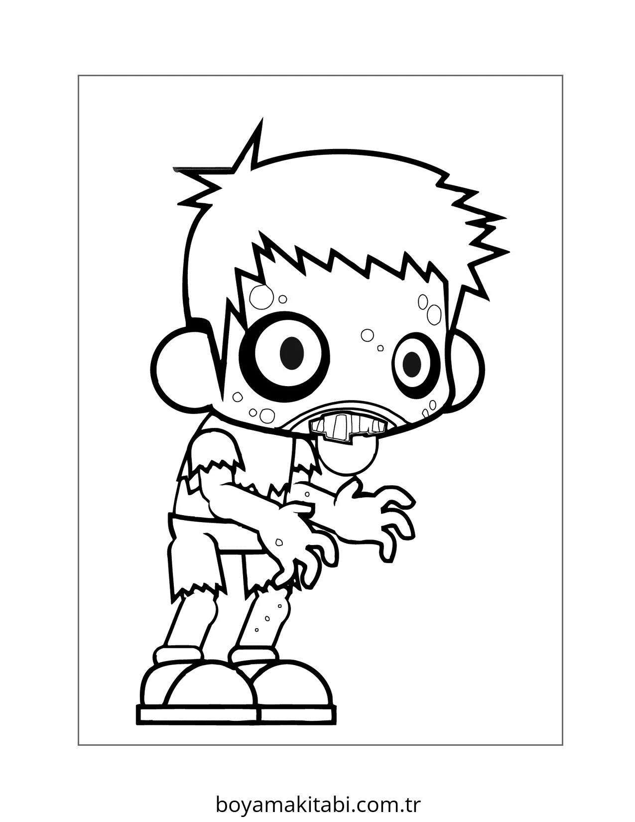 Zombi boyama sayfası – çocuk aktivitesi, PDF indir