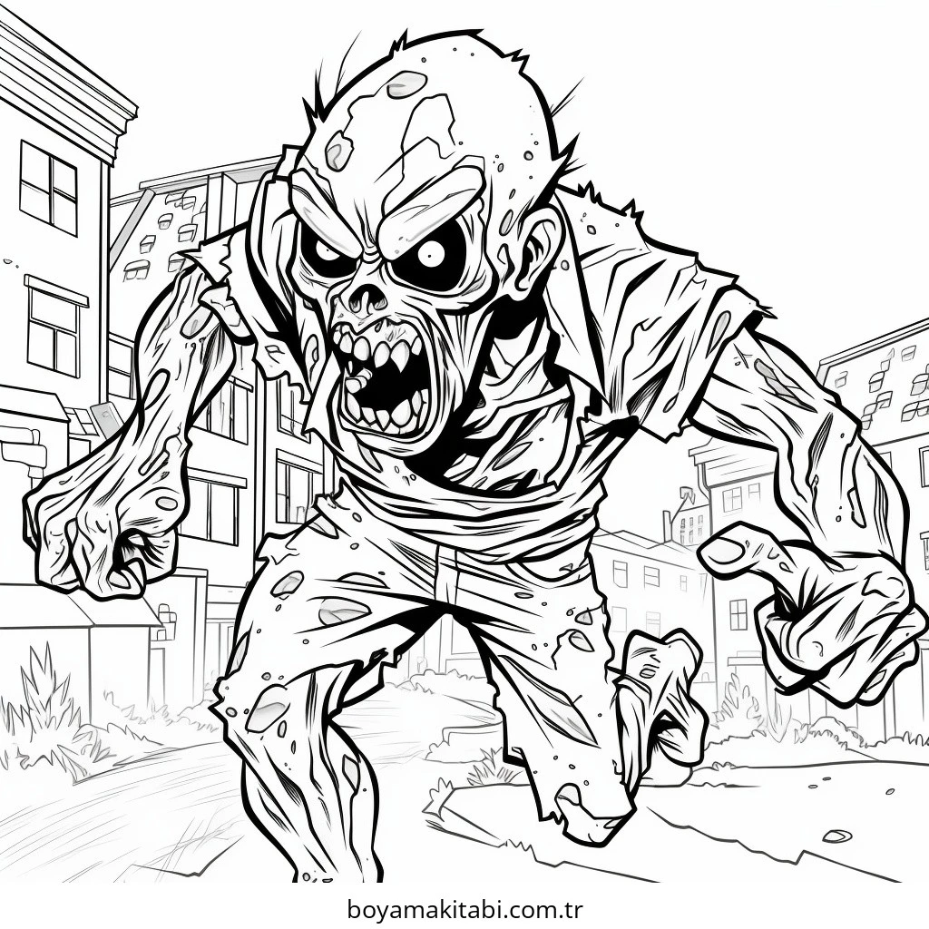 Zombi boyama sayfası – PDF indir, sevimli karakter
