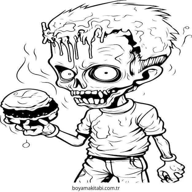 Zombi boyama sayfası – çizgi film temalı, basit çizim