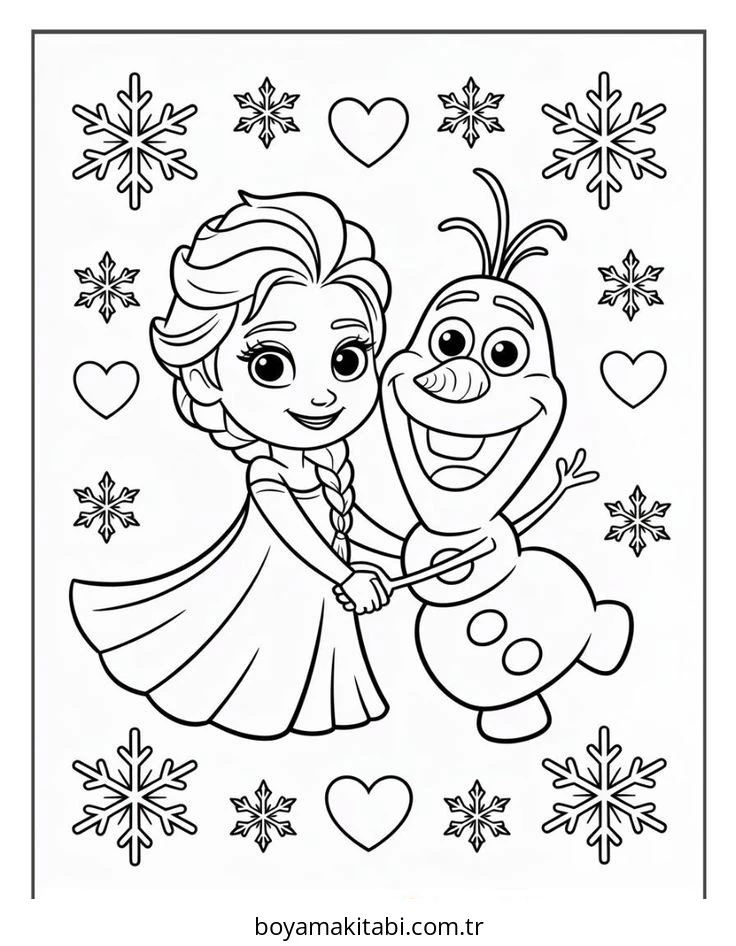 Frozen (Karlar Ülkesi) boyama sayfası – renkli çizimler, okul öncesi