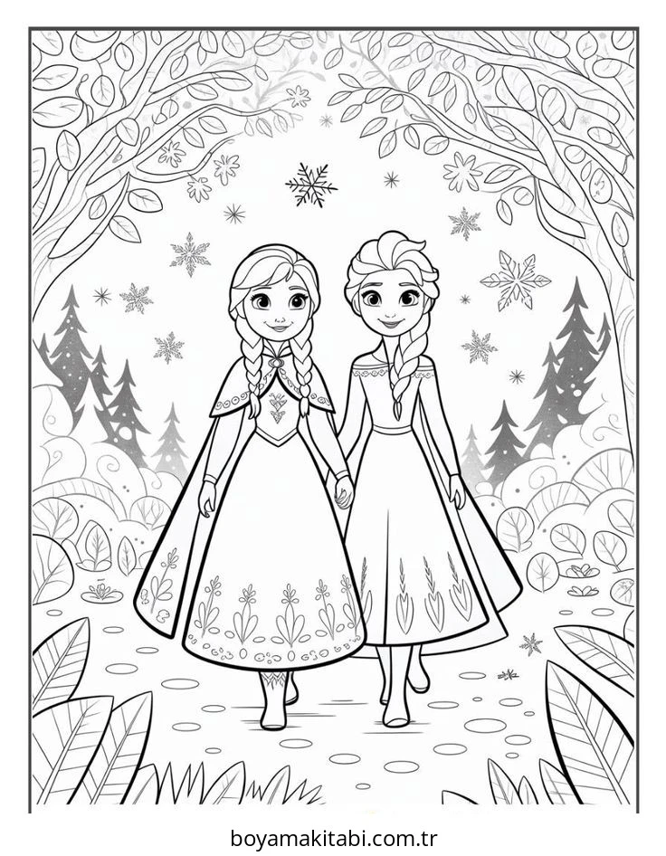 Frozen (Karlar Ülkesi) boyama sayfası – basit çizim, kolay boyama