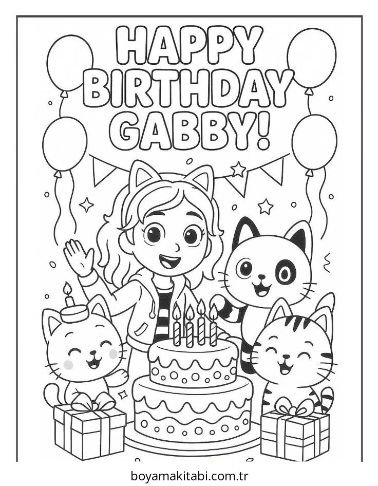Gabby boyama sayfası – renkli çizimler, okul öncesi