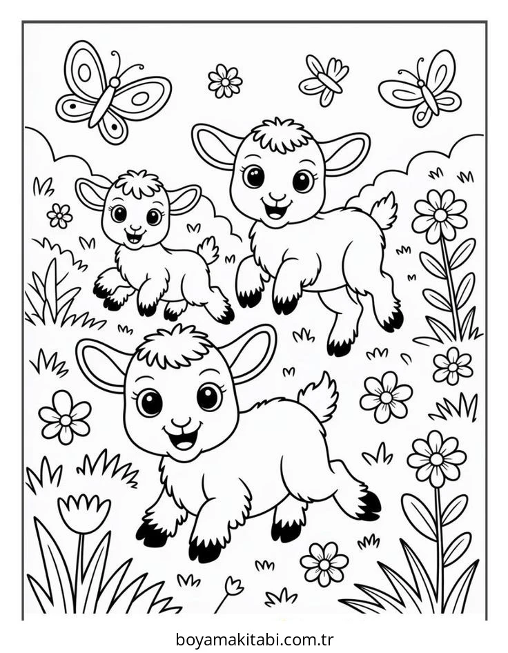 Keçi boyama sayfası – çocuk aktivitesi, PDF indir