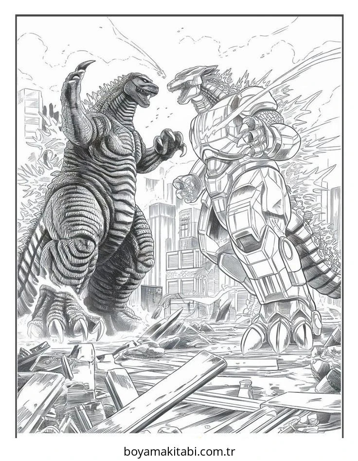 Godzilla boyama sayfası – çocuk aktivitesi, PDF indir
