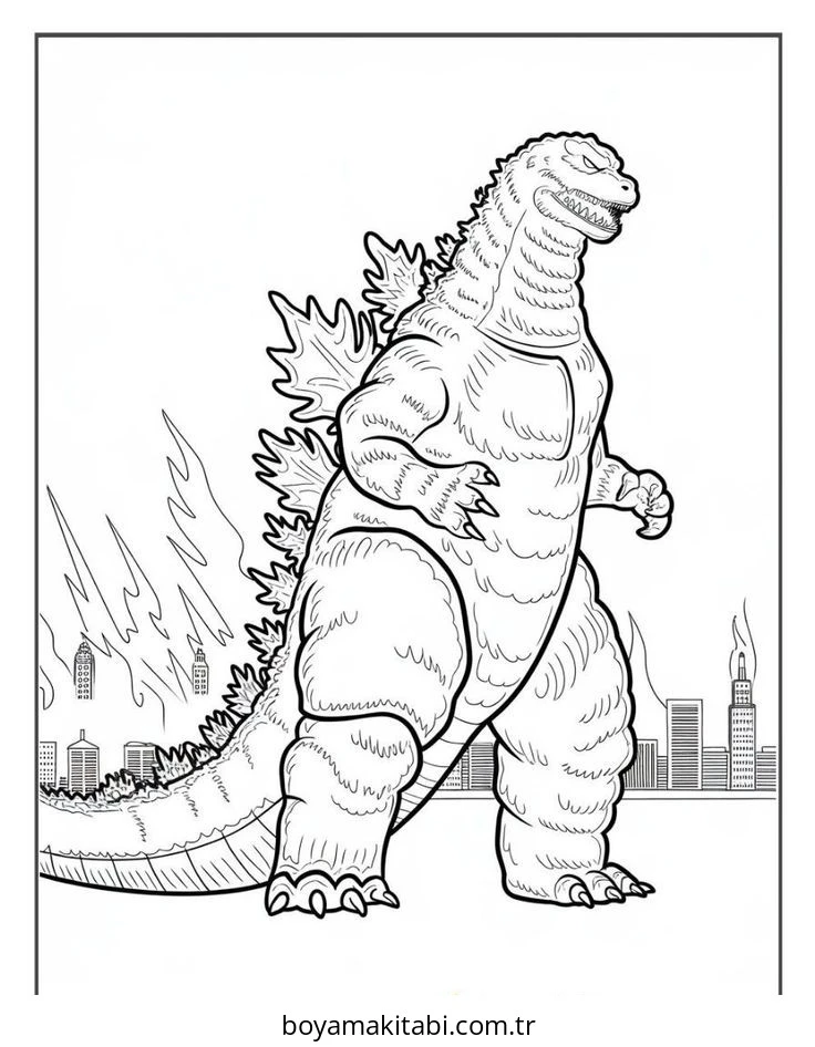 Godzilla boyama sayfası – boyama çalışması, yaratıcılığı geliştirir
