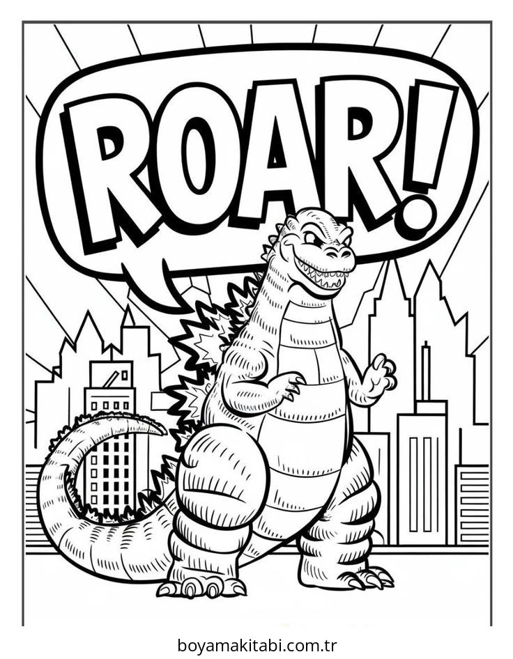 Godzilla boyama sayfası – renkli çizimler, okul öncesi