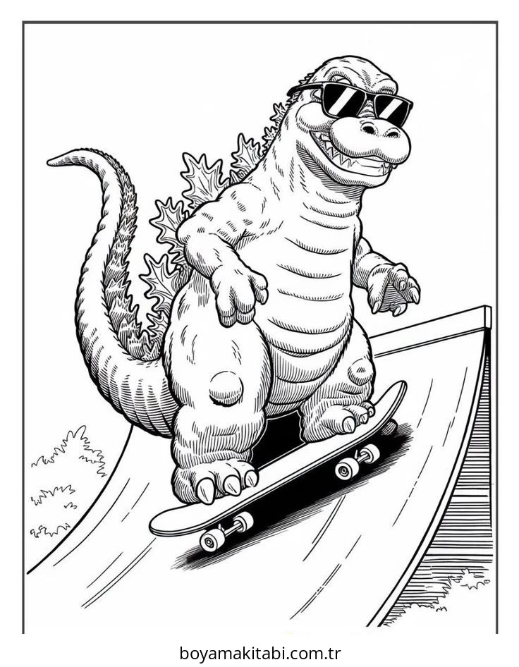 Godzilla boyama sayfası – PDF indir, sevimli karakter