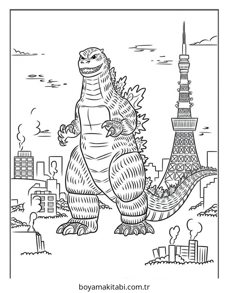 Godzilla boyama sayfası – çocuklar için, çizgi film temalı