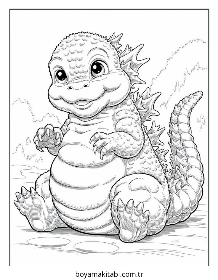 Godzilla boyama sayfası – kolay boyama, eğitici aktivite