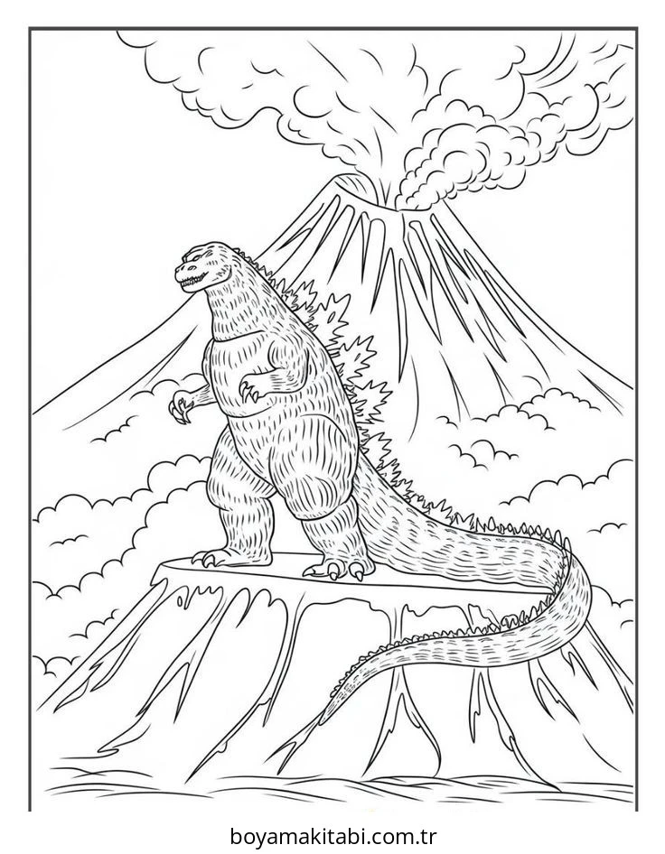 Godzilla boyama sayfası – eğlenceli etkinlik, el becerilerini geliştirir