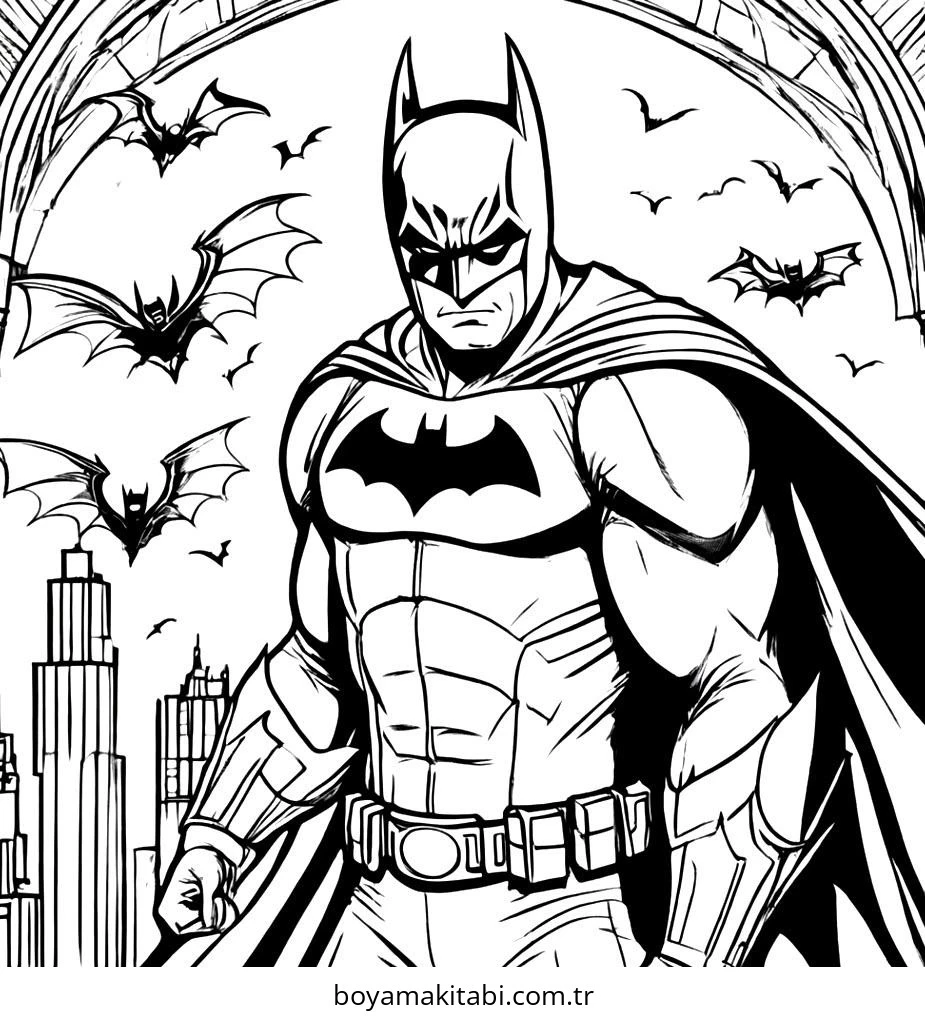 Batman boyama sayfası – çizgi film temalı, basit çizim